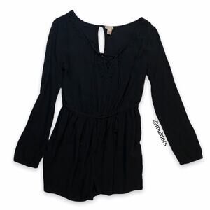 Cape Juby Solid Black Long Sleeve Playsuit Romper XS Punk Emo Goth Alternative